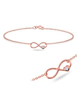 Infinity Symbol with Heart CZ Silver Anklet ANK-320-RO-GP